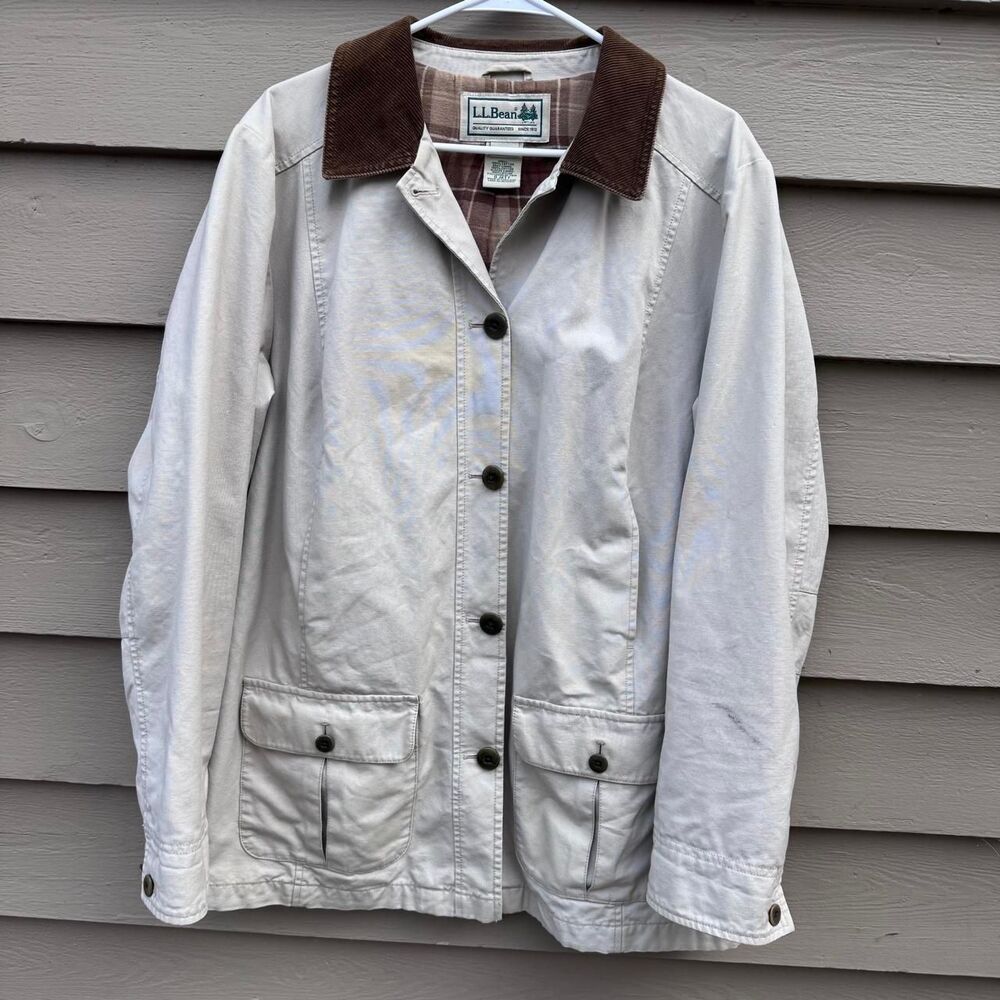 Llbean Men's Cream and White Coat